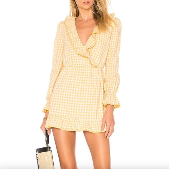 Tularosa Charleston Yellow Gingham Ruffle Mini Dress - Picture 1 of 6
